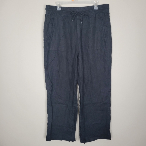 Athleta Pants - Athleta Retreat 100% Linen High‎ Rise Wide Leg Pants Womens Large Black Relaxed
